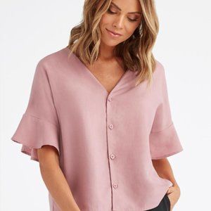 Vetta Capsule Pink Flounce Sleeve Blouse XL